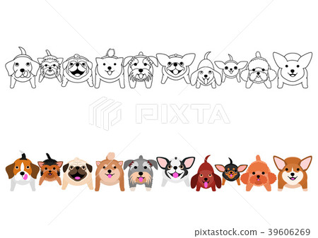 Set Of Small Dogs Border Sitting And Looking Up - Stock Illustration 