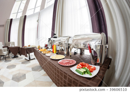 Buffet heated trays ready for service. Breakfast 39606510