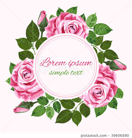 Wedding invitations with vector pink roses wreath 39606890