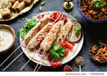 Chicken kebab or shish kebab with roasted 39606986