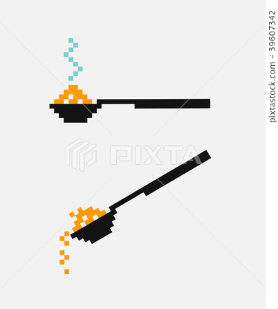 Vector pixel spoon with hot food. Vector pixel spoon with hot food. 39607342