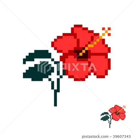 Flower in the style of pixel art. Red hibiscus. Flower in the style of pixel art. Red hibiscus. 39607343