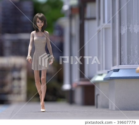 Stylish women who walk in the city perming3DCG illustrations material 39607779