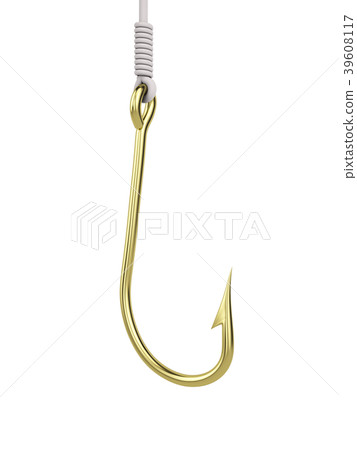 Gold fishhook isolated on white background Gold fishhook isolated on white background 39608117
