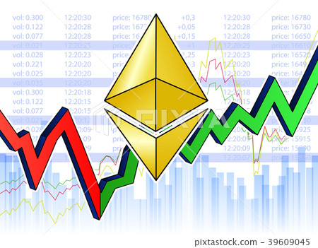 Growing chart with golden ethereum background. Eps 39609045