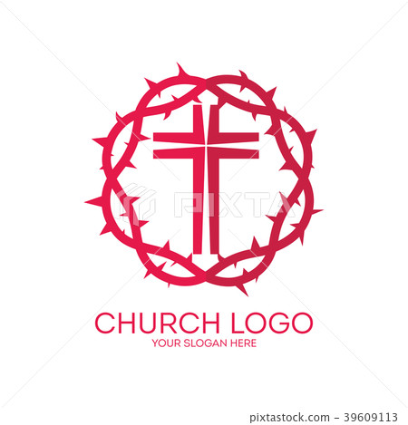 Church logo. Yellow, crown of thorns, cross, icon Church logo. Yellow, crown of thorns, cross, icon 39609113