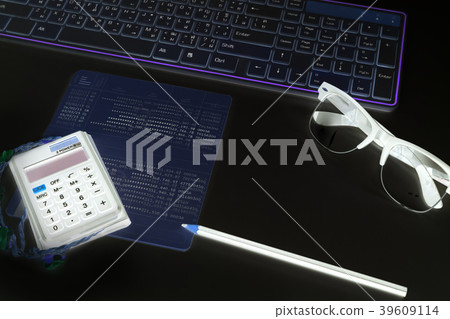 black keyboard and calculator in the dark black keyboard and calculator in the dark 39609114
