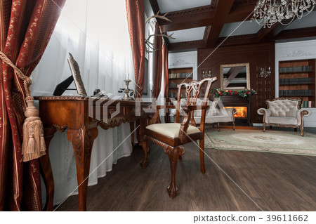 Old studying room with fabric armchairs and wooden Old studying room with fabric armchairs and wooden 39611662