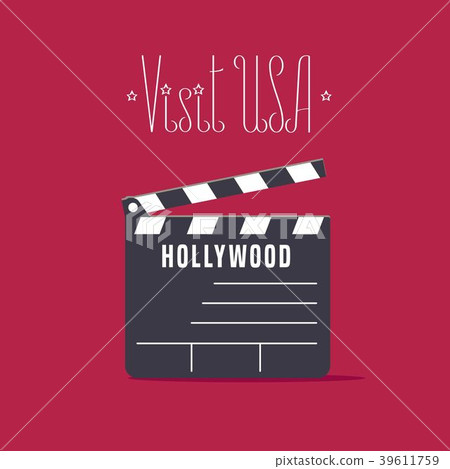 Visit USA, Hollywood movie clapper board vector 39611759