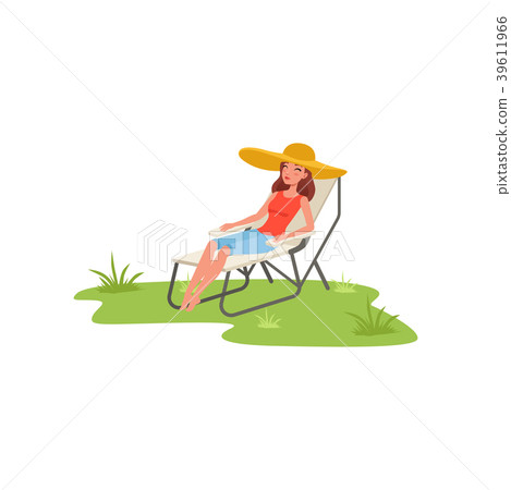 Young woman sitting in a folding chair, woman 39611966