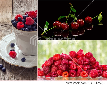 Colorful collage of different fruits and berries.  39612579