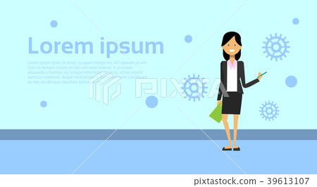 Cute Business Woman Point Finger Up Holding Cute Business Woman Point Finger Up Holding 39613107