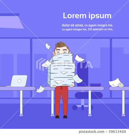 Business Man Holding Stack Of Paper Documents Over - Stock Illustration ...