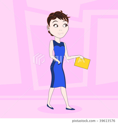 Cartoon Business Woman In Elegant Dress Walking 39613576