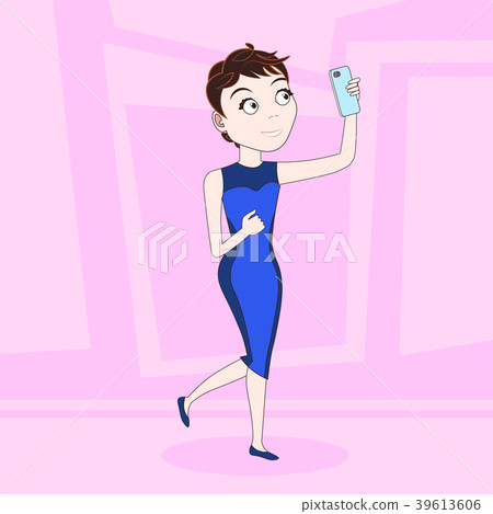Cartoon Woman In Elegant Dress Make Selfie Photo 39613606