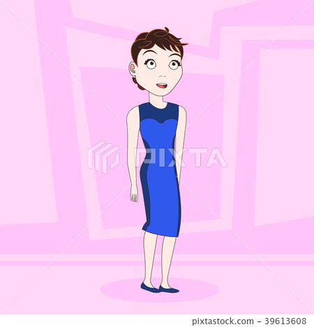 Cartoon Woman In Elegant Dress Over Abstract Pink 39613608