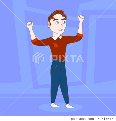 Cartoon Man In Casual Clothes Holding Raised Hands Cartoon Man In Casual Clothes Holding Raised Hands 39613637