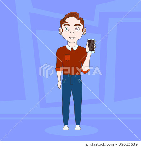 Cartoon Man In Casual Clothes Hold Cell Smart Cartoon Man In Casual Clothes Hold Cell Smart 39613639