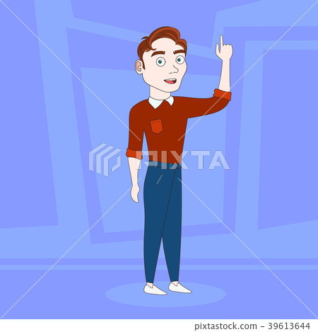 Cartoon Man In Casual Clothes Point Finger Up Over Cartoon Man In Casual Clothes Point Finger Up Over 39613644