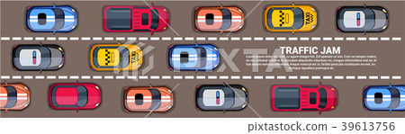 Highway Traffic Jam Top Above View With Road Full Highway Traffic Jam Top Above View With Road Full 39613756