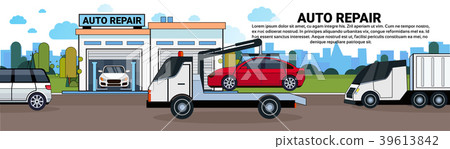 Truck Towing Car To Auto Repait Garage Horizontal Truck Towing Car To Auto Repait Garage Horizontal 39613842