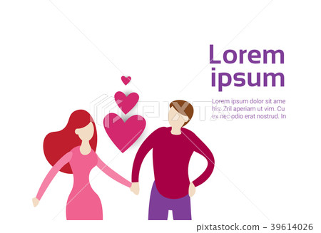 Couple Hold Hands Over Pink Heart Shape On White - Stock Illustration ...