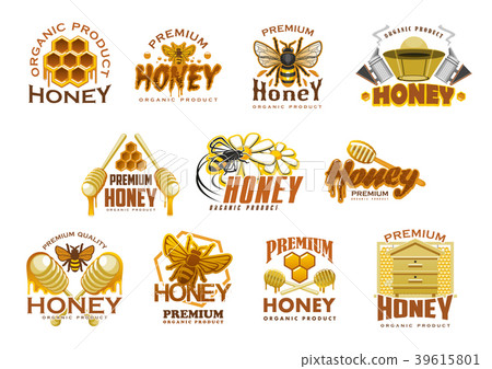 Honey premium sweet food icon with bee and comb 39615801