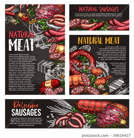 Meat, sausage and spice herb blackboard banner Meat, sausage and spice herb blackboard banner 39616427