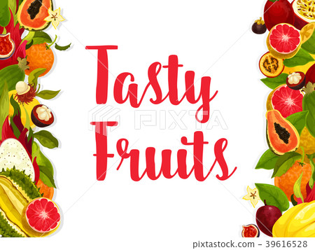 Exotic fruit banner, edged by fresh tropical berry 39616528