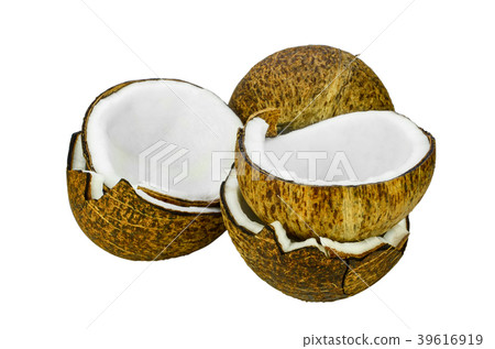 Coconut shell with fresh organic coconut kernel. Coconut shell with fresh organic coconut kernel. 39616919