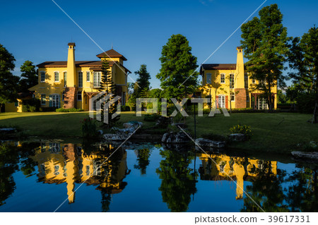 Antique medieval europe yellow house in summer Antique medieval europe yellow house in summer 39617331