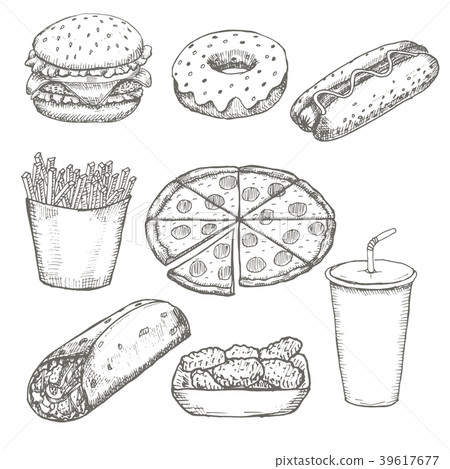 Fast food menu design set hand drawn vector Fast food menu design set hand drawn vector 39617677