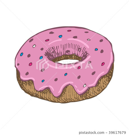 Vector vintage Donut drawing. Hand drawn color Vector vintage Donut drawing. Hand drawn color 39617679