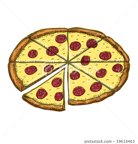 Vector vintage pizza drawing. Hand drawn color Vector vintage pizza drawing. Hand drawn color 39618463