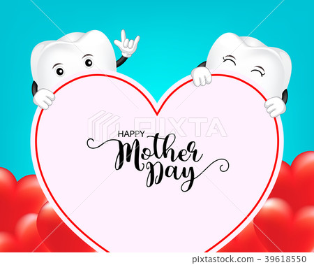 Cute cartoon tooth character with heart shape.  39618550