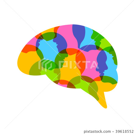 Colorful  head of people in human brain shape.  39618552