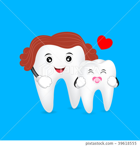 Cute cartoon mom and baby tooth.  39618555