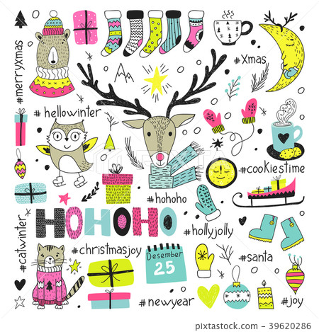 Hand draw collection of christmas doodle elements. Hand draw collection of christmas doodle elements. 39620286