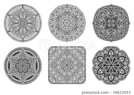 Mandala set. Black oriental decorative flower Mandala set. Black oriental decorative flower 39623055