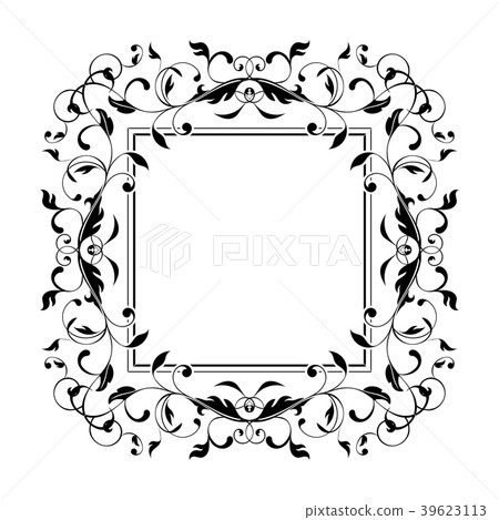 Floral decorative frame. Black bold ornament 39623113