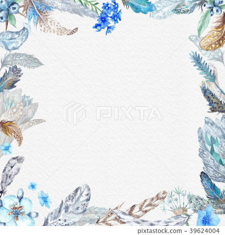Boho Watercolor Feather Frame - Stock Illustration [39624004] - PIXTA