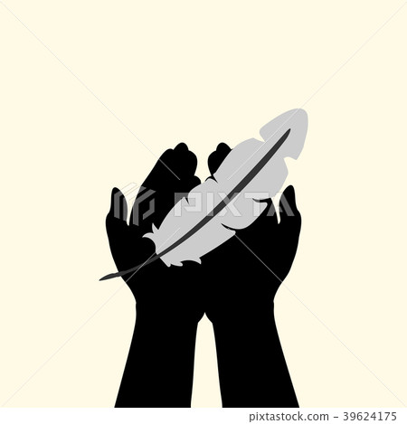 Hands hold feather. World poetry day. Hands hold feather. World poetry day. 39624175