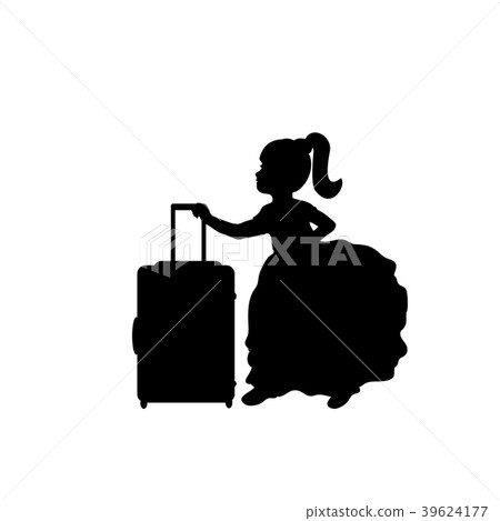 Silhouette girl standing with suitcase Silhouette girl standing with suitcase 39624177