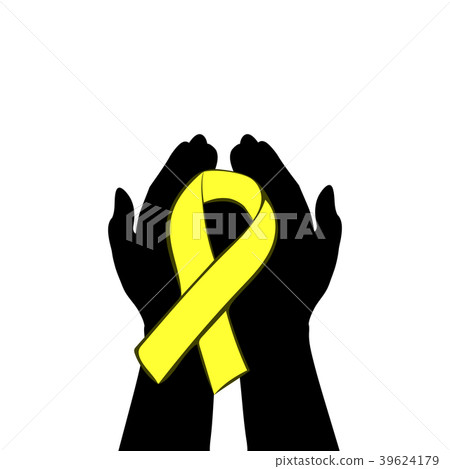Hands hold with yellow ribbon. World chilhood Hands hold with yellow ribbon. World chilhood 39624179