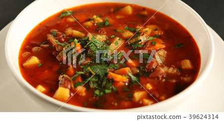 Tomato soup with red beans, potato and carrot. Tomato soup with red beans, potato and carrot. 39624314