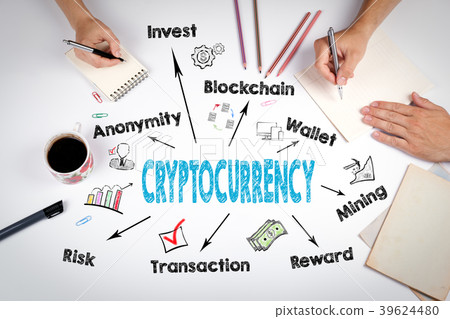 cryptocurrency Concept. The meeting at the white office table cryptocurrency Concept. The meeting at the white office table 39624480