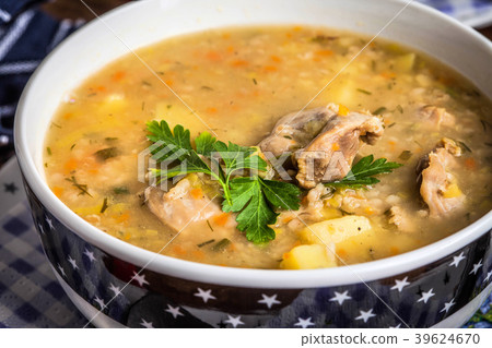 Soup with barley and chicken gizzards. Soup with barley and chicken gizzards. 39624670