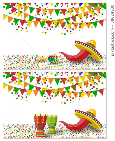 Cinco de Mayo. Two flyers, postcards. Maracas 39624930