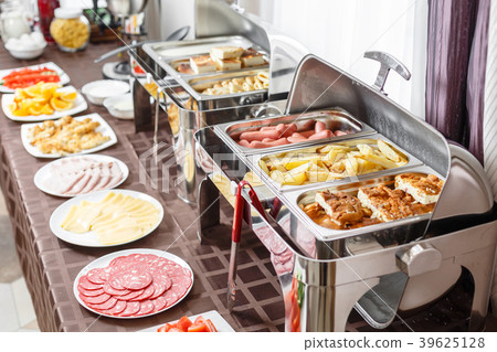 Buffet trays heated ready for service. Breakfast 39625128