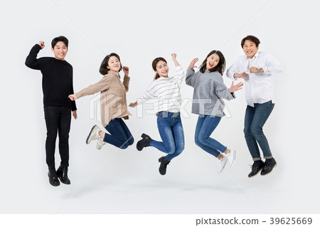 Friends, jumping, college students 39625669